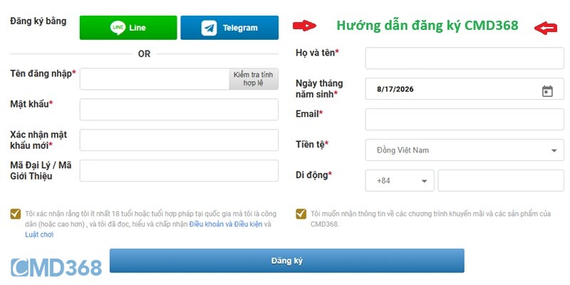 Đăng ký tài khoản CMD368 theo 2 cách